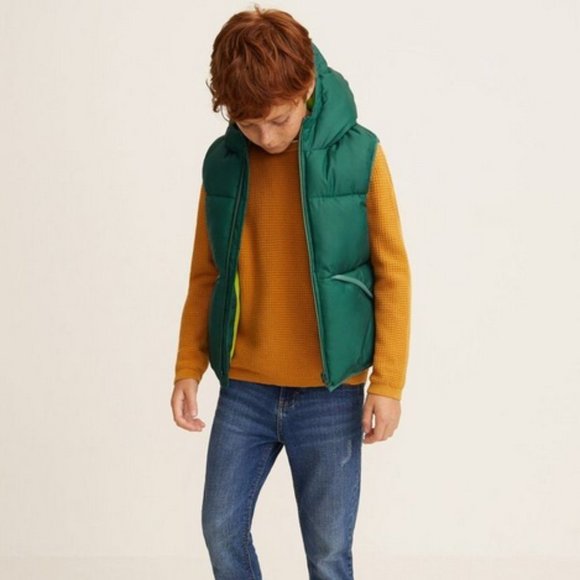 MANGO KIDS Boy's Quilted Hooded Vest Size M 8-9 in Green - Picture 1 of 6